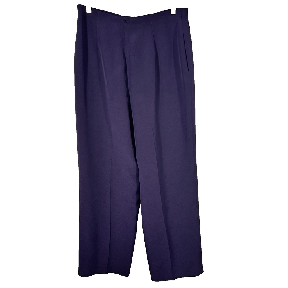 Dana Buchman Petite Pants 100% Silk Purple Trousers Lined 14P High Rise - Picture 2 of 10